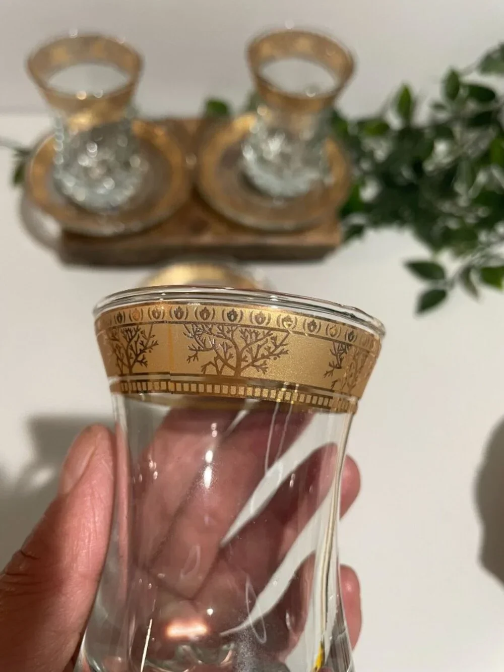Turkish Tea Glasses With Gold Trim & Matching Saucers - Elegant Design Set Of 3